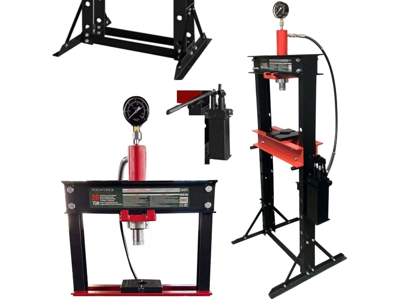 Rockforce hydraulisk pres til værksted 20t med manometer og dobbelt pumpe