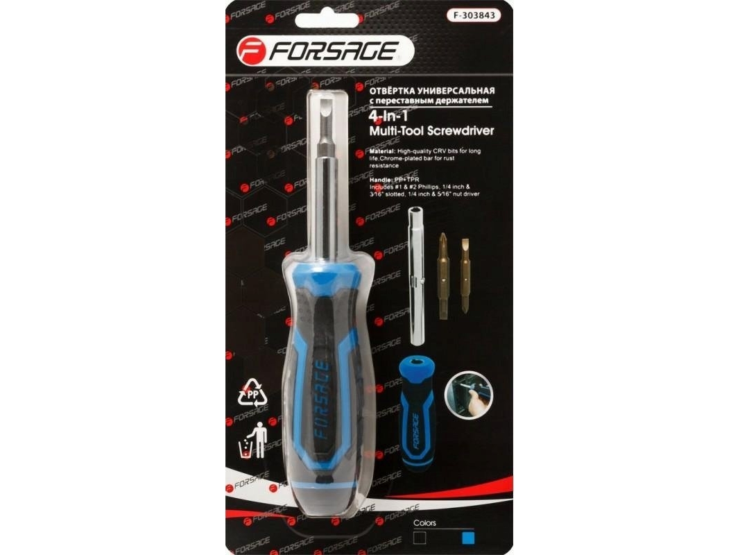Forsage Universal Skruebit-Skrueholder Glidende Med Bit-Sæt L-200 Mm (Ph1, Ph2, Sl4,5, Sl5,5) I Blister