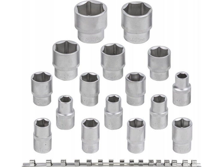 Rockforce Top-/Bitsæt 16 Dele 1/2" (6-Kant) På Liste (10-19, 21, 22, 24, 27, 30, 32 Mm)
