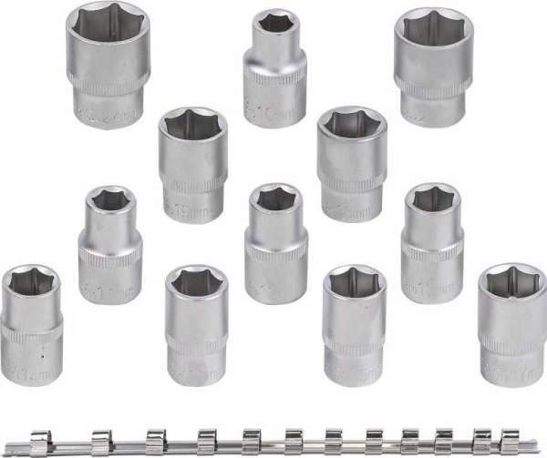 Rockforce-Nøgler 12El. 1/2" (Sekskantet) (10-19,22,24Mm) På Skinne