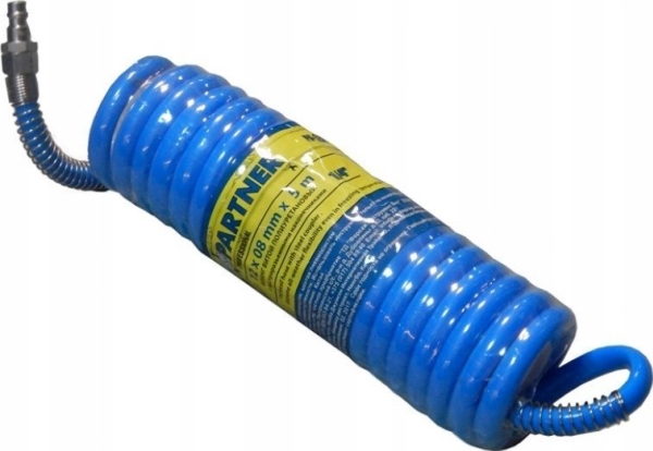 Partner spiral-slange i polyuretan 8 mm x 5 m med hurtigkoblinger (maks. tryk 15 bar)