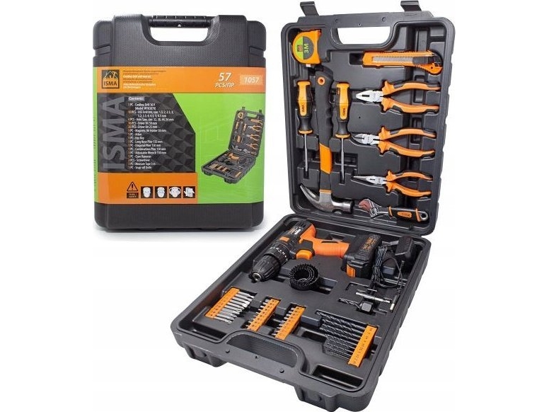 Isma verktygsset med skruvdragare 57 delar, v&auml;ska