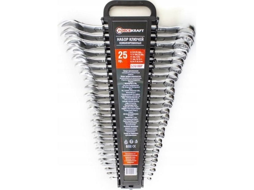 Forcekraft sæt fladhoved-/ringgaffelnøgler 25 dele (6-32 mm) Cr-V