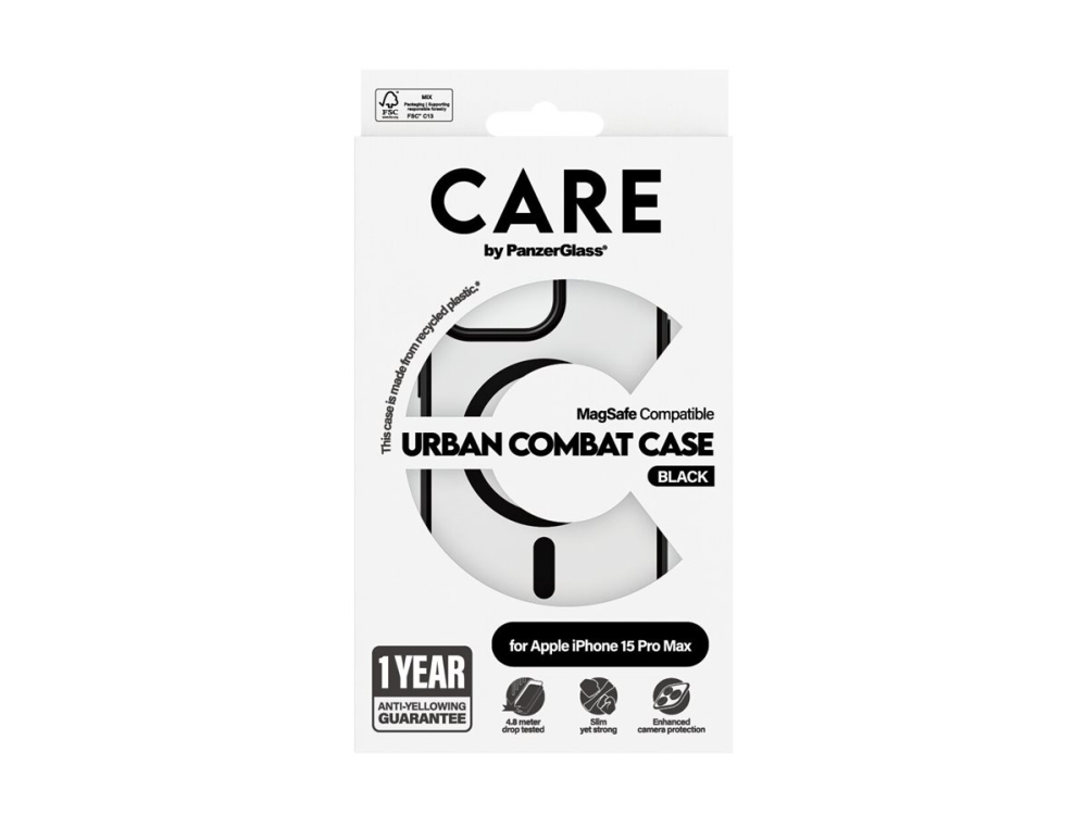 Panzerglass Care By Urban Combat Case Transparent M. Schwarz Magsafe Iphone 15 Pro Max, Cover, Apple, Apple - Iphone 15 Pro Max, 17 Cm (6.7"), Sch