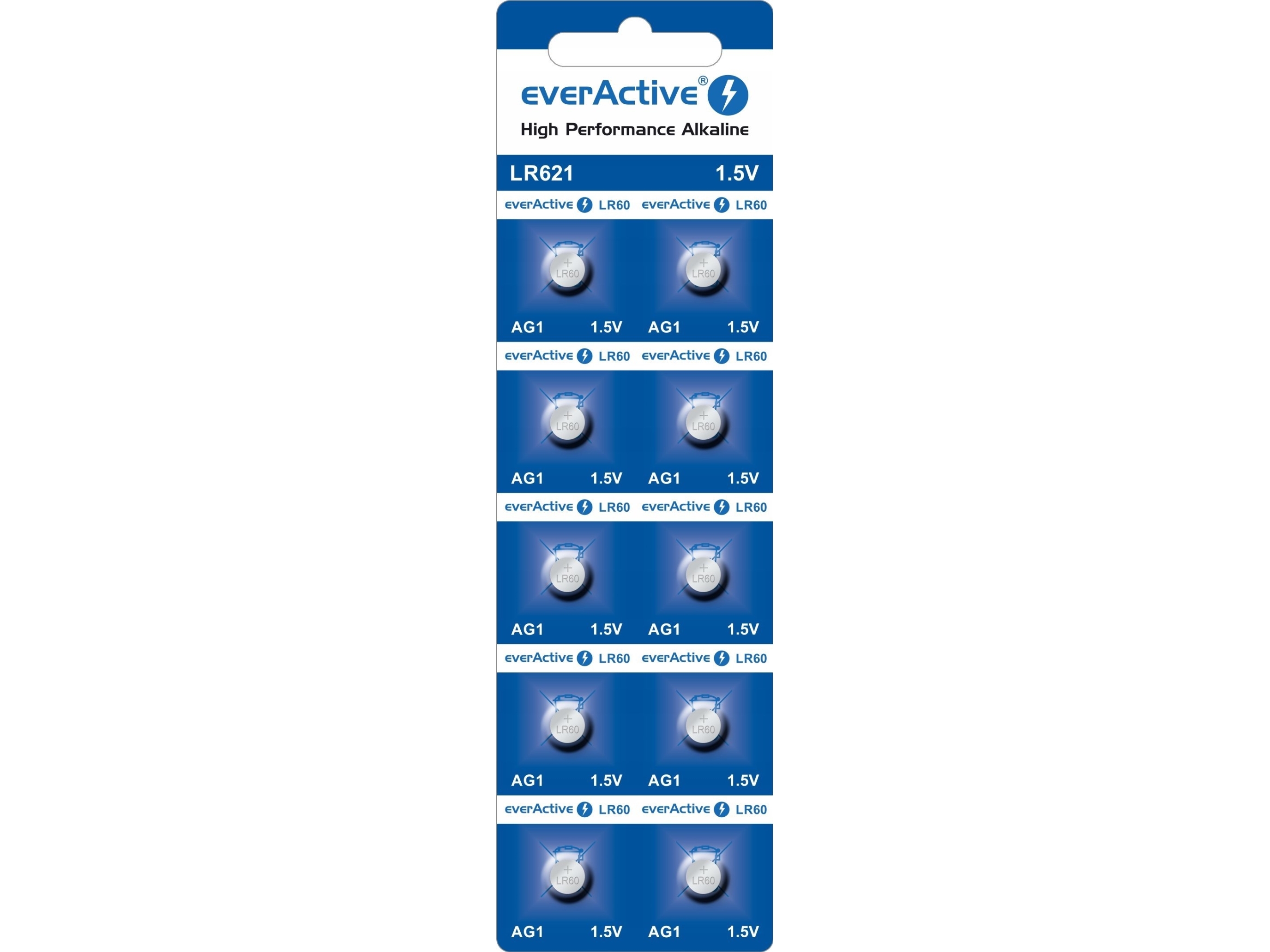 EverActive mini alkalisk batteri everActive AG1 G1 LR621 LR60 - blisterpakning med 10 stk