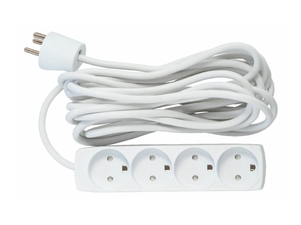 MicroConnect - Effektband - AC 230 V - ingång: Typ K - utgångskontakter: 4 (4 st. typ K) - 5 m sladd - Danmark - vit | EL Artiklar - Andra EL - Pluggar och uttag | GameStuff