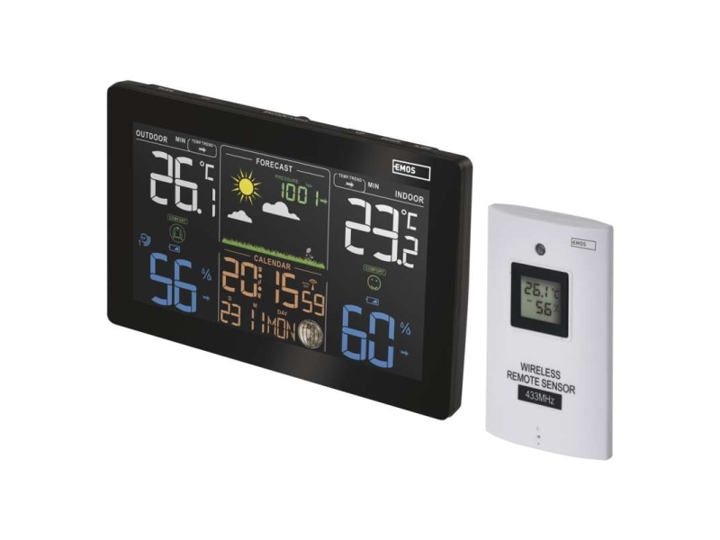 Emos E5111, Sort, Hvid, Indendørs Hygrometer, Indendørs Termometer, Udendørs Hygrometer, Udendørs Termometer, Barometer, Hygrometer, Termometer, 20 -
