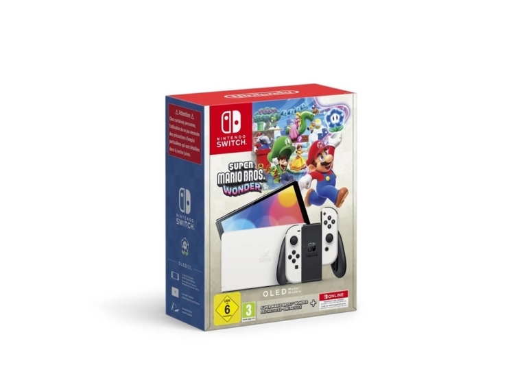 Nintendo Switch Oled + Super Mario Bros Wonder + Nintendo Online Pelikonsolipaketti Valkoinen