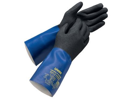 Uvex rubiflex S XG35B, tehdaskäsineet, musta, sininen, aikuisten, aikuisten, unisex, naarmuuntumaton, kemiallinen, lämmönkestävä, öljynkestävä