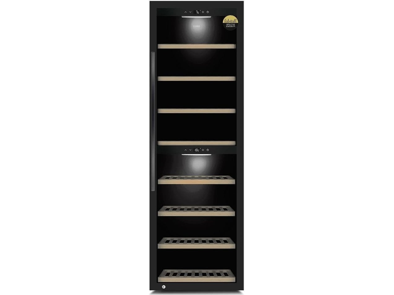 Caso Išmanusis vyno aušintuvas WineExclusive 180 Energijos vartojimo efektyvumo klasė G Vitrina Laisvai pastatomas Butelių talpa 180 butelių Aušinimo tipas: Kompresorinė technologija Juodas | Vitvaror - Kyl & Frys - Vinkylar | GameStuff