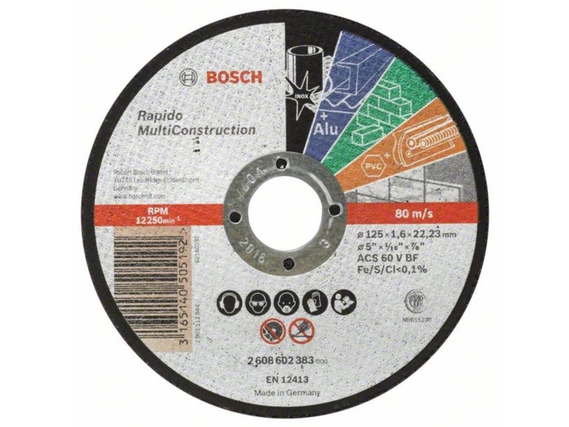 Bosch 2 608 602 383, Schleifscheibe, Multi, 12,5 Cm, Bosch, Flache Mitte, 2,22 Cm