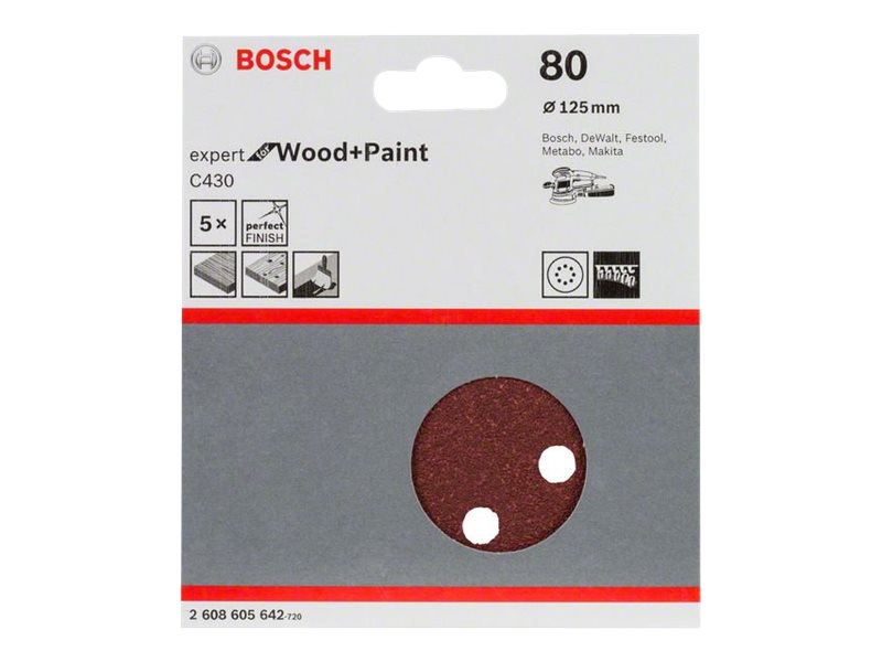 Bosch Expert for Wood and Paint C430 - Sandpapperssats - för trä, målarfärg - 5 delar - 125 mm - rund - grus: 80 | Verktyg & Verkstad - Handverktyg - Sandpapper | GameStuff