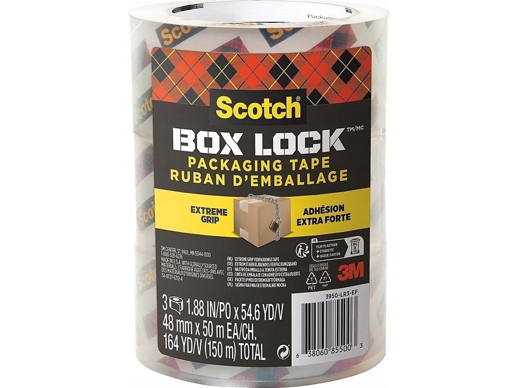 Q-Connect tape/etiketbånd SCOTCH® Box Lock, 48 mm x 50 m, 3 stk, transparent