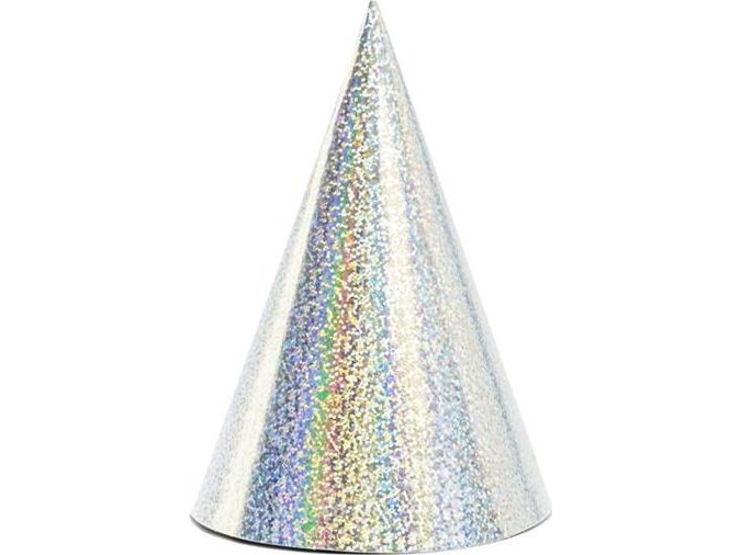 Partydeco Holografische Partyhüte, Silber, 16Cm, Party-Hut, Silber, Geburtstag, 160 Mm, 10 Cm, 6 Stück(E)