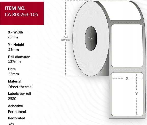Capture Label 76 X 25Mm, Core 25Mm,