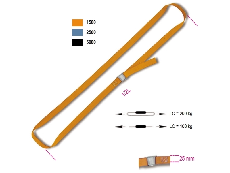 Beta Tools Spændestropper med spænde lukket LC 200 kg i højkvalitetspolypropylen 1,5 m (8188F)