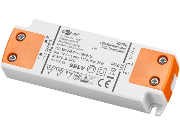 Goobay 30002, Elektronisk Transformator Till Belysning, Orange, Vit, Ip20, -20 - 45 ° C, Ce, Rohs Directive 2011/65/Eu [Ojeu L174/88-110, 01.07.2011, 20 W