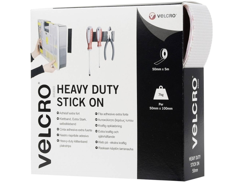 Velcro Vel-Ec60244, Hvid, 50 Mm, 5 M, 1 Stk, Kasse