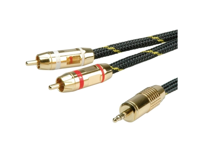 Roline 11.09.4279, 3.5Mm, Hanstik, 2 X Rca, Hanstik, 10 M, Sort, Guld