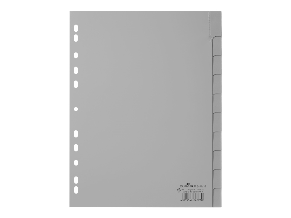 DURABLE - Deler - 10 dele - for A4 (210 x 297 mm) - med faneblade - grå
