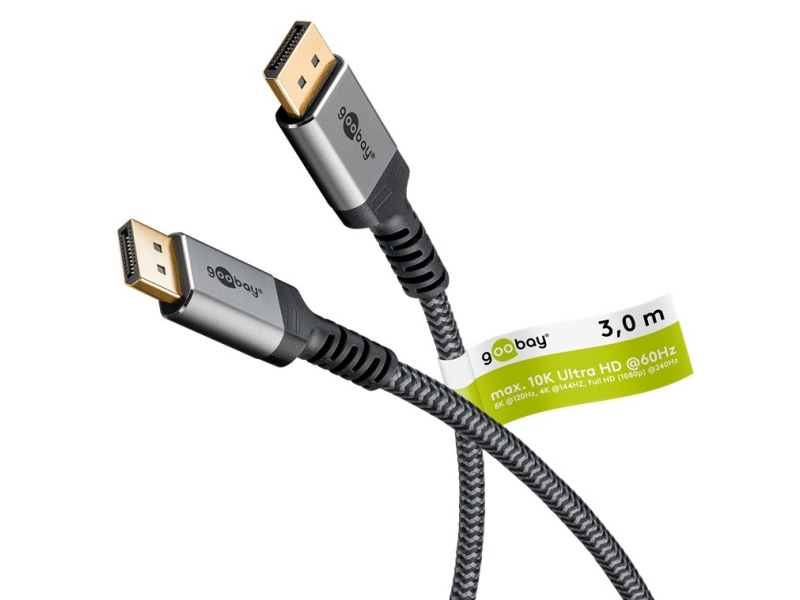 Goobay 75681, 3 m, DisplayPort, DisplayPort, Hankoppling, Hankoppling, 7680 x 4320 pixlar | Datortillbehör - Kablar & adaptrar - Bildkablar | GameStuff