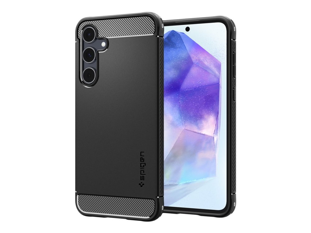 Spigen Rugged Armor - Bagsidecover Til Mobiltelefon - Termoplastisk Polyuretan (Tpu) - Sort - For Samsung Galaxy A55