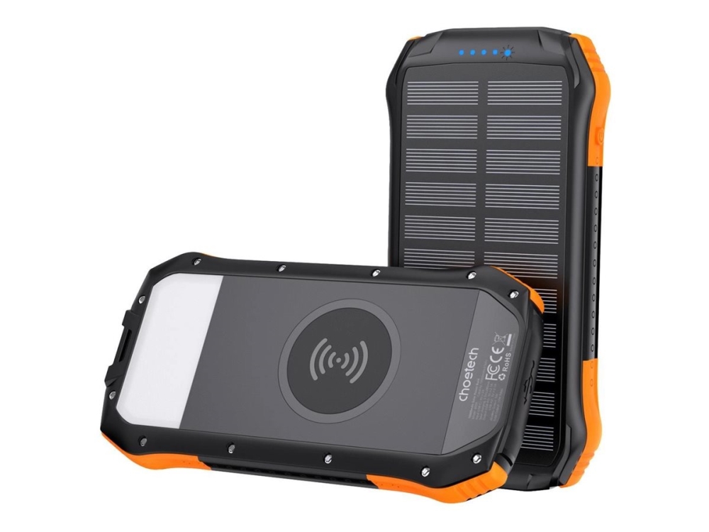 Choetech B6592x Usb 10000mah Solar Powerbank Med Induktiv Opladning Sort Orange