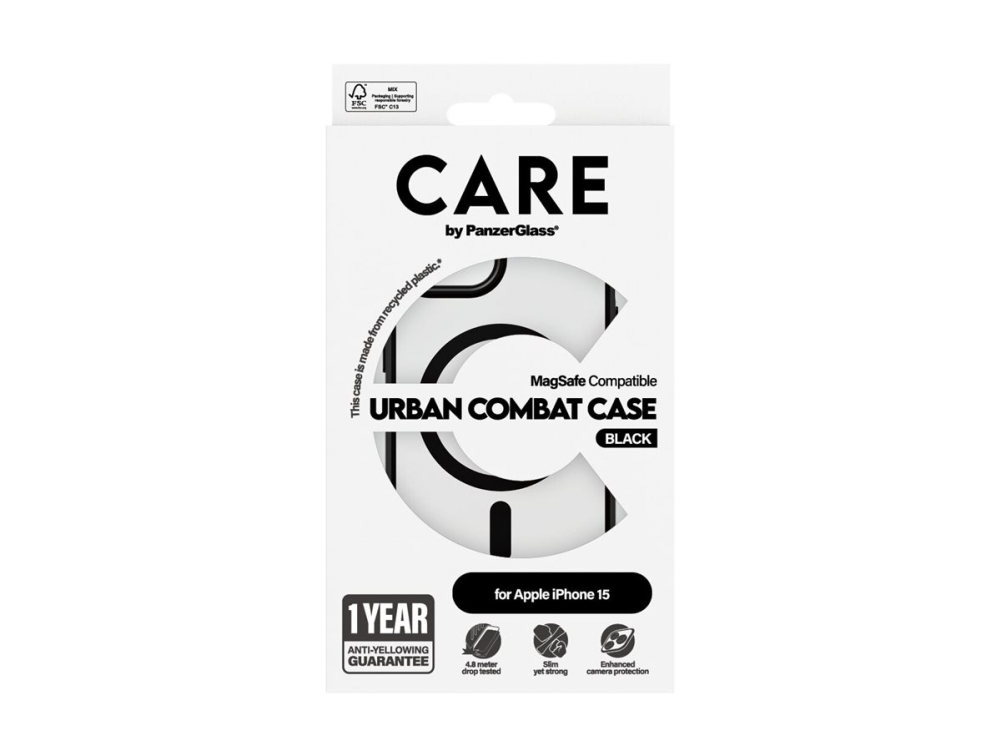 CARE by PanzerGlass Urban Combat - Baksidesskydd för mobiltelefon - MagSafe-kompatibilitet - termoplastisk polyuretan (TPU), polykarbonat (PC) - transparent, svart - för Apple iPhone 15 | Tele & GPS - Mobil tillbehör - Skärmskydd | GameStuff