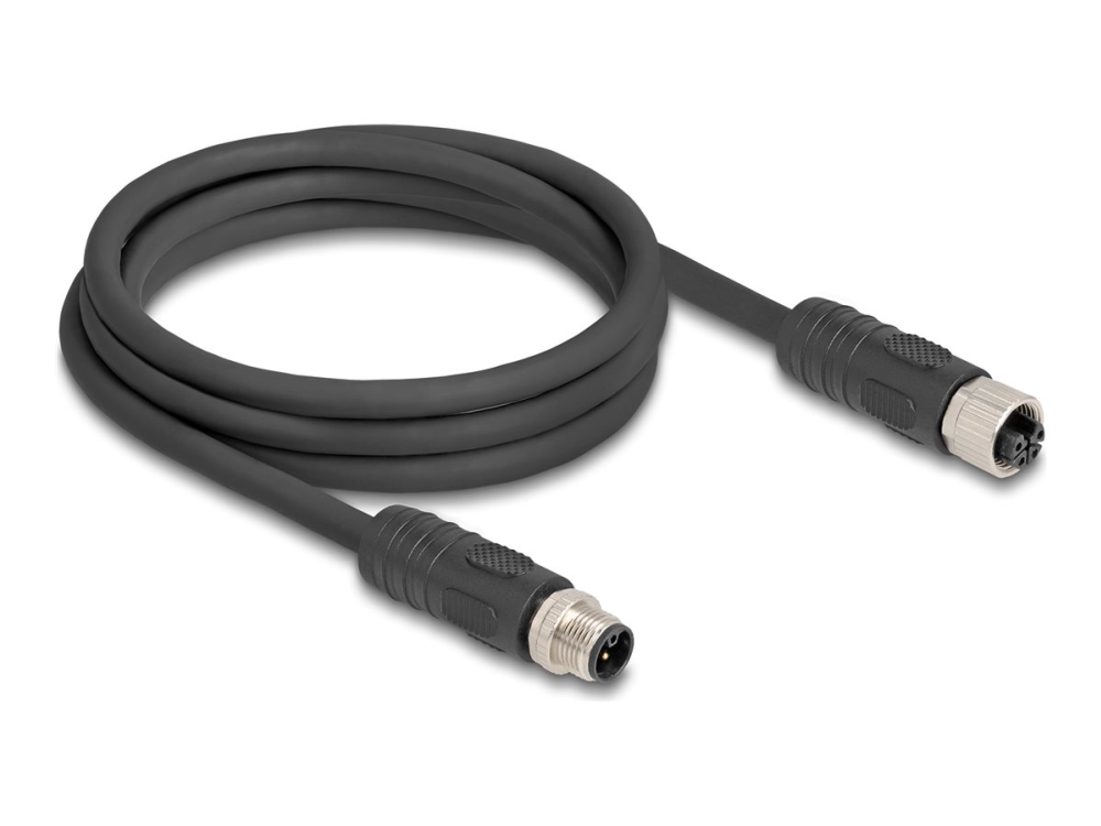 Delock M12-kabel L-kodet 4-polet han til hun PUR slæbekædekompatibel 2 m sort