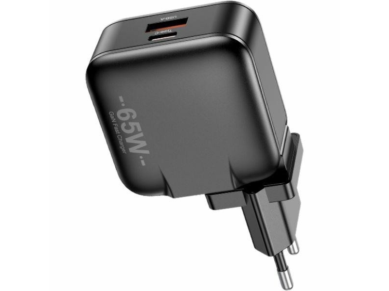 Awei Ladegerät Pd55-Eu 65W Usb + Usb-C - Schwarz Gan