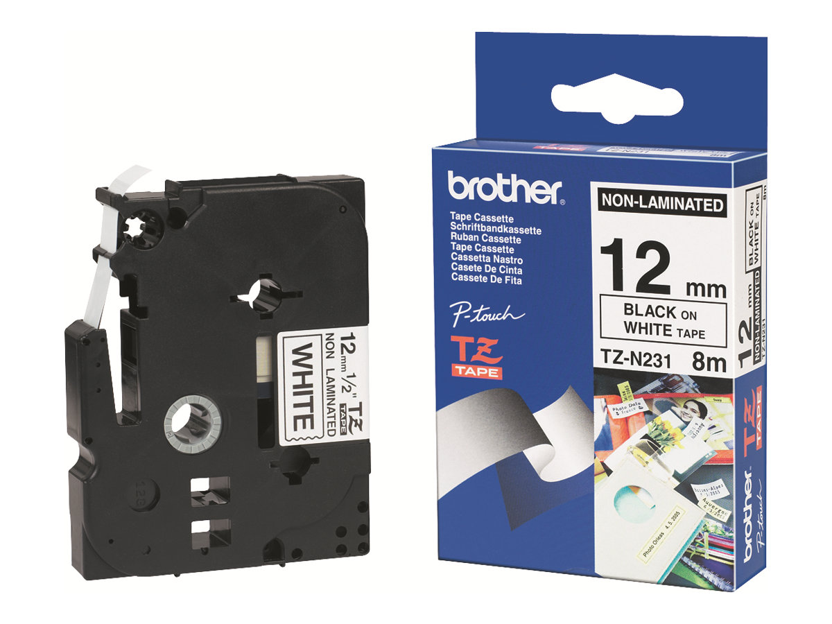 Brother TZN231 - Sort på hvid - Rulle (1,2 cm x 8 m) 1 stk. printerbånd - for P-Touch PT-1080, PT-1250, PT-1290, PT-18, PT-1830, PT-2430, PT-2700, PT-GL-200
