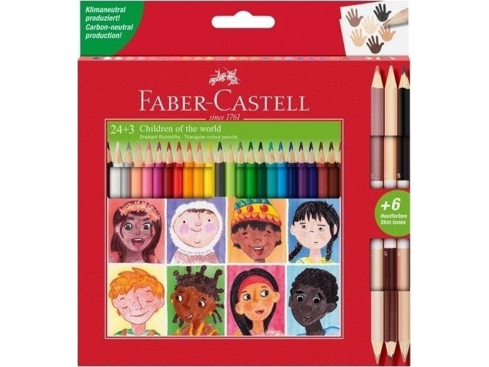 Faber Castell Kredki trójkątne Children of the World 24+3 kol. | Skola & Hobby - Solida färger - Färgkritonger för skolanvändning | GameStuff