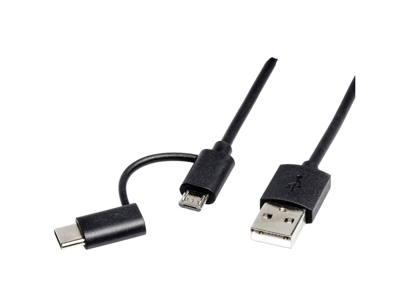 Roline 11028328, 1 M, Usb A, Usb C/Micro-Usb B, Usb 2.0, 0,48 Gbit/Sek., Sort