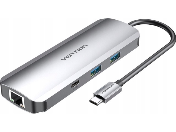 Docking Station With Usb-C To Hdmi, Usb-C, 2X Usb3.0, Rj45, Sd, Tf, Trrs 3.5Mm, Pd 0.15M Vention Tomhb (Gray)