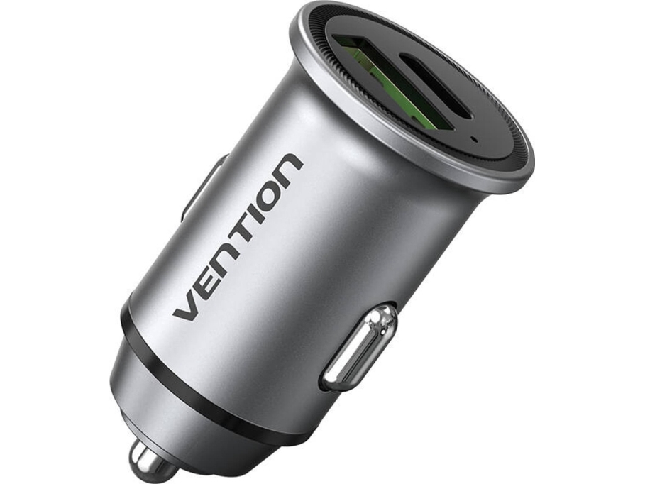 Vention Dviejų Prievadų Automobilinio Įkroviklio Ventiliacija Ffbh0 Usb A+C(18/20) Pilka
