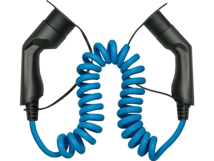 Kabelmeister E-Auto-Spiralladekabel, Typ 2 Stecker An Buchse, 16 A, 5 M, Blau