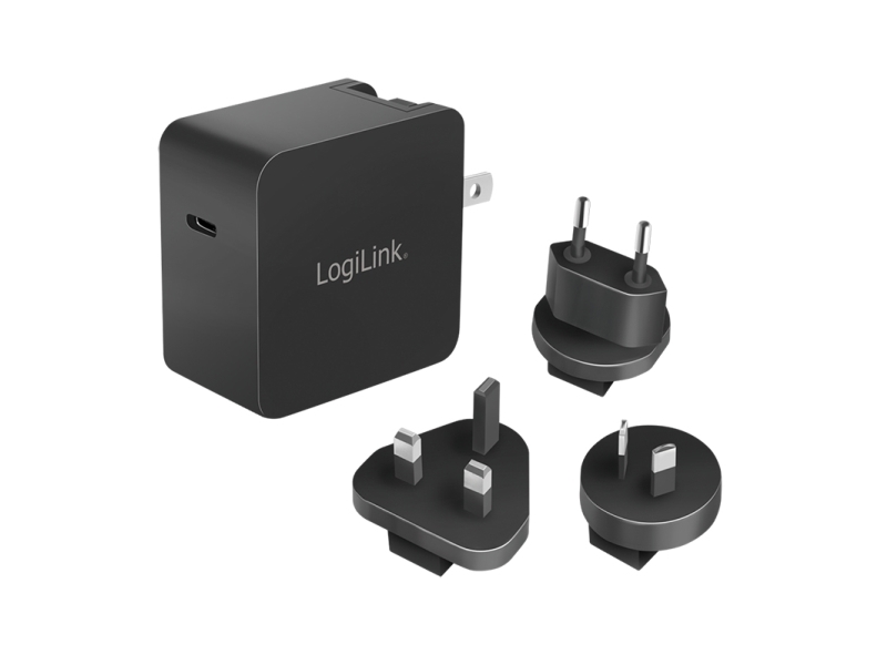 LogiLink USB-rejseadapter, USB-C, GaN-teknologi, sort Stik til mere end 100 lande, udgang: 1x USB-C-kobling, - 1 stk (PA0302)