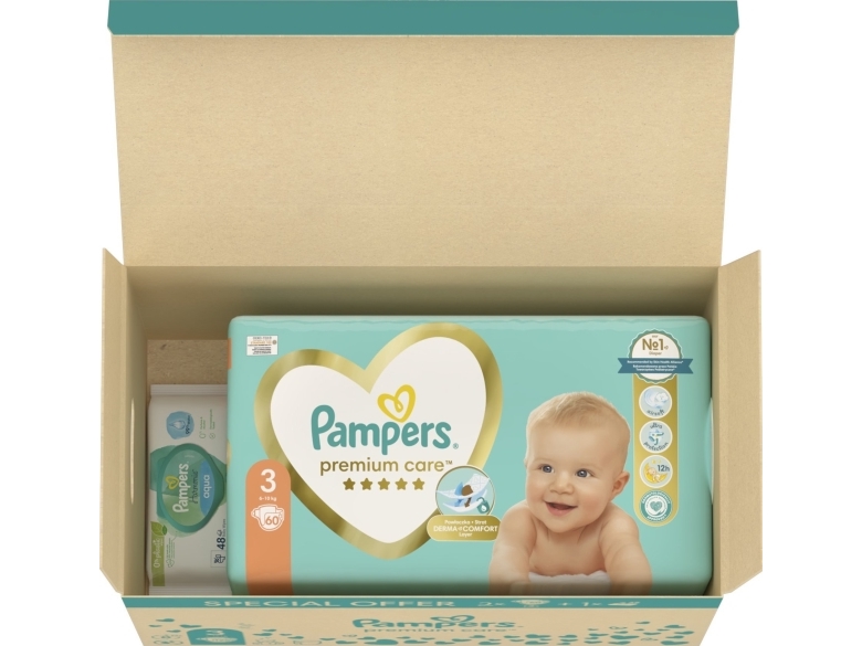 Pampers Premium Care Size 3, 120 Diapers + Aqua Wipes 48Ct, 80768590