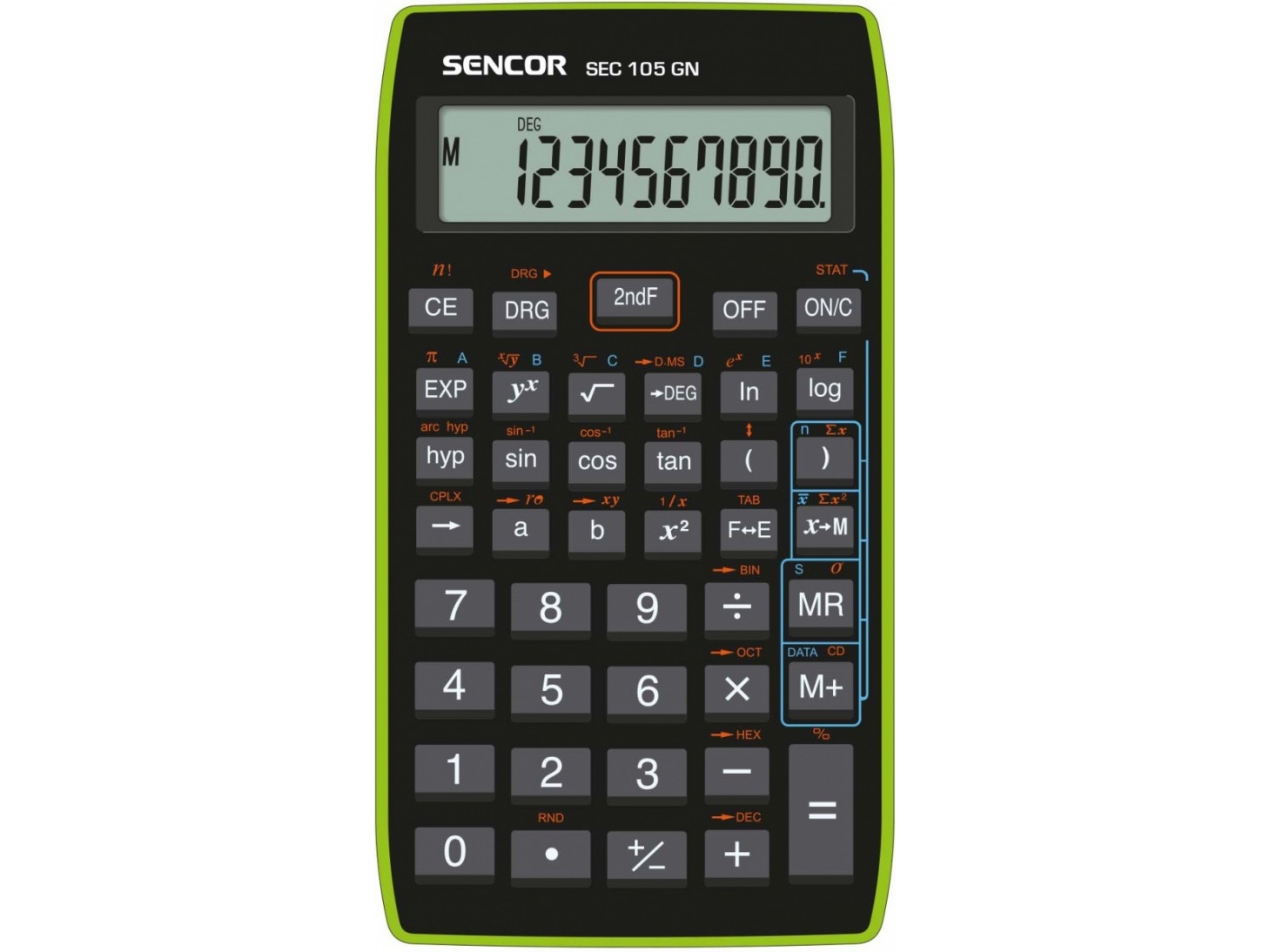 Sencor Lommeregner, Sec 105 Gn, Sort, Skole, 10 Cifre, Grøn Ramme - Sec 105 Gn