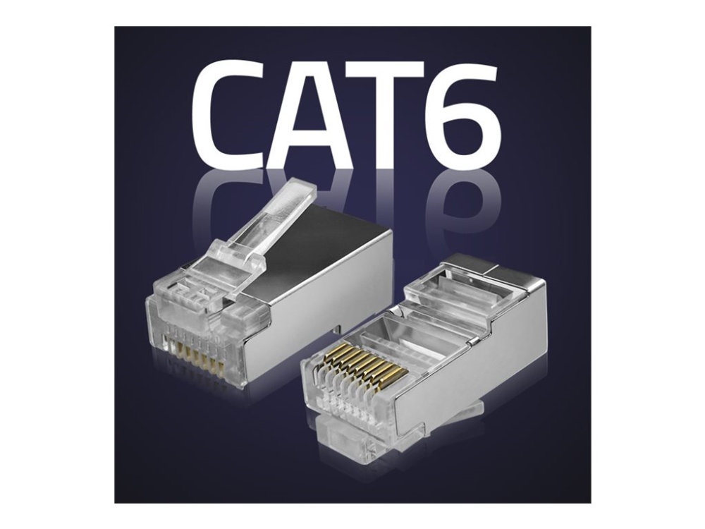 Qoltec 54556, Rj45, Silber, Männlich, Gerade, Metall, Kunststoff, Cat6