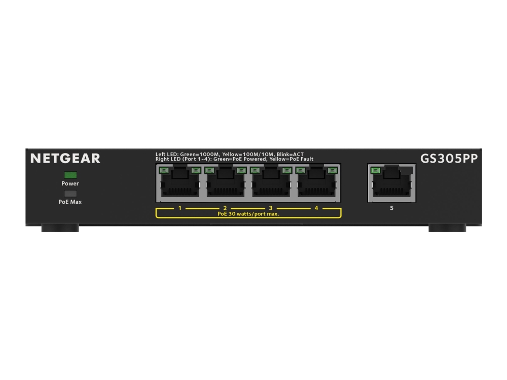 Netgear Gs305pp, Unmanaged, Gigabit Ethernet (10/100/1000), Vollduplex, Power Over Ethernet (Poe), Wandmontage