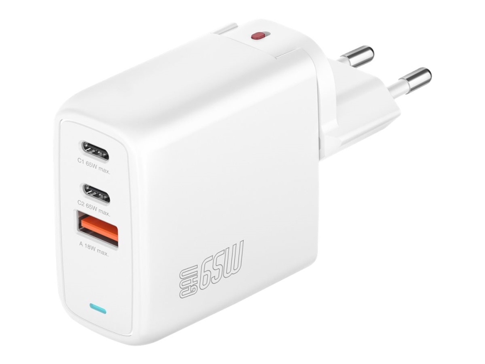 4smarts GaN FlexPro - Strömadapter - 65 Watt - 5 A - Apple 2.4A, Fast Charge, Superladdning, Strömmatning 3.1, Apple Fast Charge, QC 4.0+ - 3 utdatakontakter (24 pin USB-C, USB) - vit | Tele & GPS - Batteri & Laddare - Laddare | GameStuff