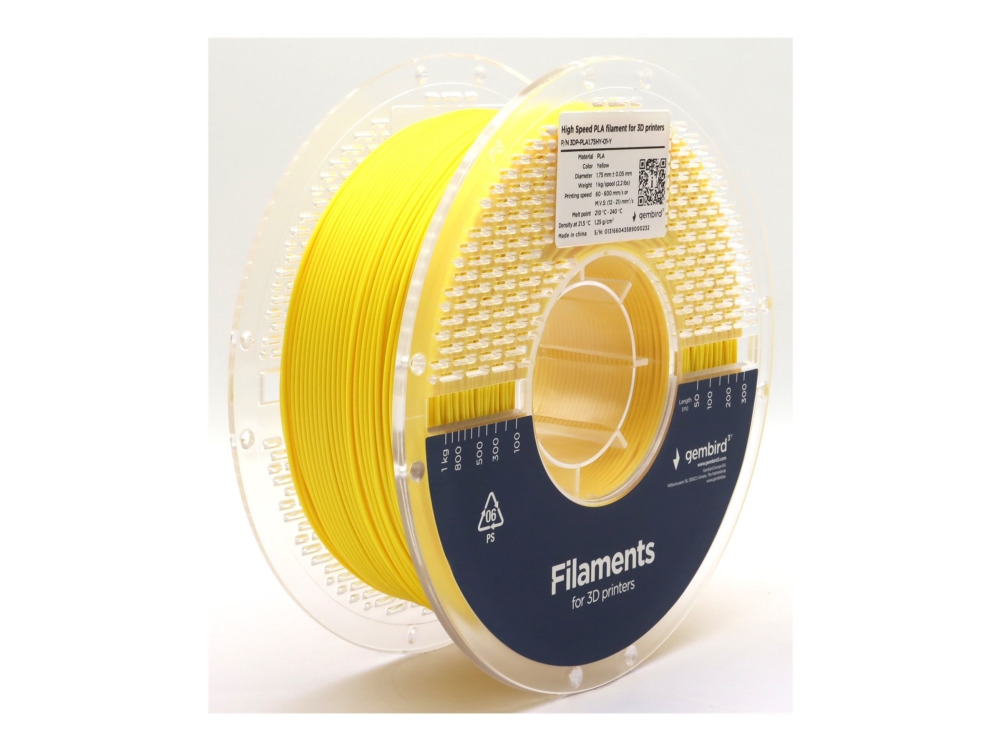 Gembird - Gul - 1 kg - 330 m - gul - färglåda - PLA-fiber (3D) | Skrivare - Bläck, toner & förbrukningsvaror - 3D-förbrukningsvaror | GameStuff