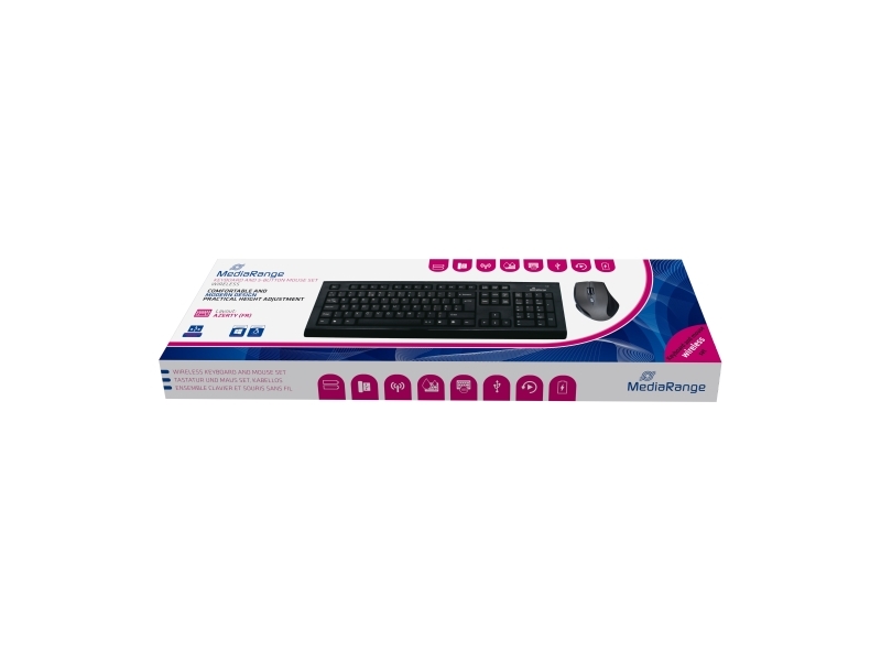Mediarange Mros104-Fr, Trådløs, Rf Trådløst, Mekanisk, Azerty, Sort, Grå, Mus Inkluderet