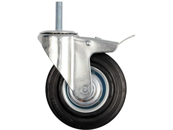 Vorel drejeligt hjul med sort gummi, bremse og 75 mm gevindskaft 87331