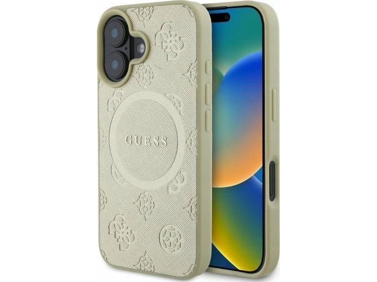 Guess Saffiano Pfingstrose Stempel Magsafe Apple Iphone 16 Fall In Gold