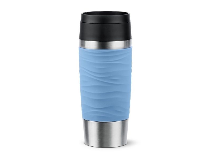 Emsa Isoleret Krus Travel Mug Wave, 0,36 L., Pastelblå Høj Kvalitet, Vakuumisoleret Krop Af Rustfrit Stål, Kan Skylles - 1 Stk (N20213)
