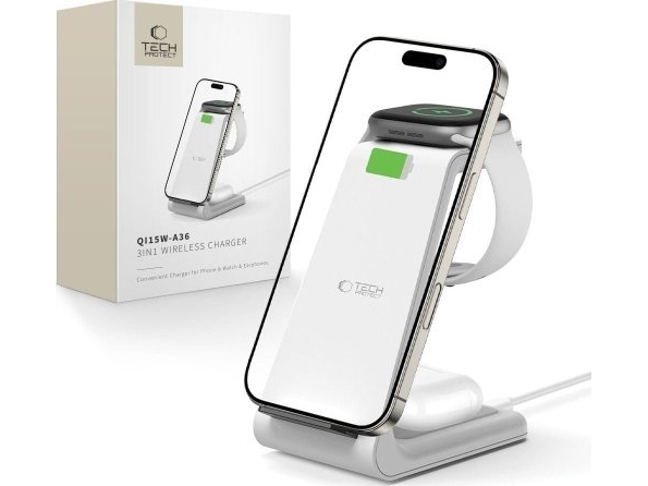 TECH-PROTECT QI15W-A36 3IN1 WIRELESS CHARGER FOR APPLE WHITE | Datorkomponenter - Grafikkort & Tilbehör - USB-grafikkort | GameStuff