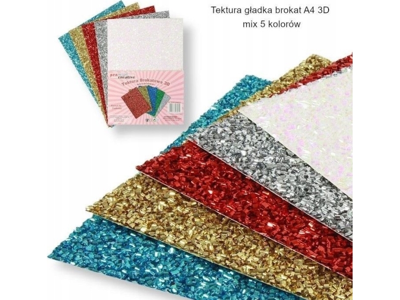 Karton A4 Almindelig Glitter 3D 5 Farver