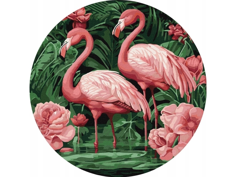 Painting By Numbers Round Frame - Flamingos In...